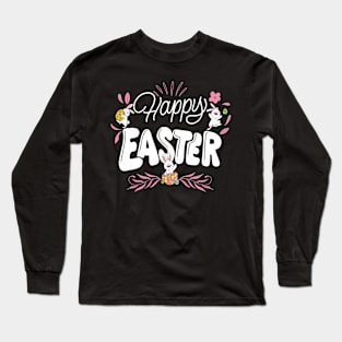 Happy Easter Bunny Rabbit Face Funny Easter Day Women Girls Long Sleeve T-Shirt